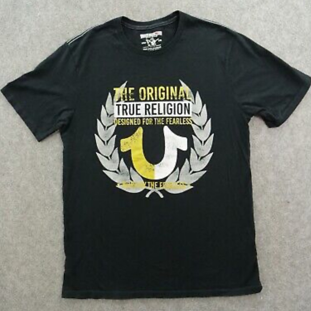 True Religion Black and Yellow Short Sleeve Tee